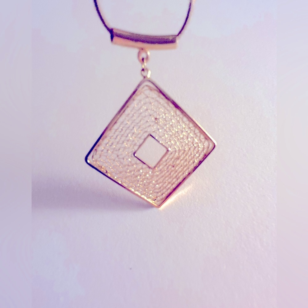 H by Halston necklace fine woven goldtone wire mesh pendant, 20” snake chain*